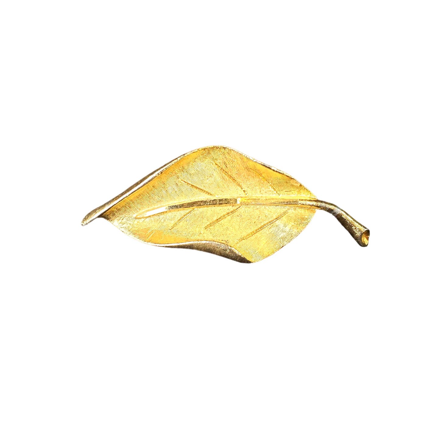 Vintage Signed Bsk Gold-Tone Leaf Brooch Pin Textured Mcm 3